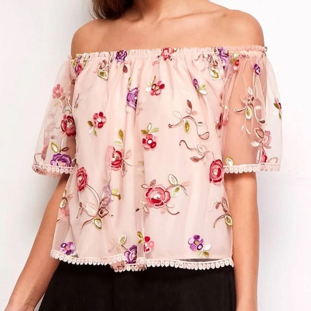 BB Dakota Embroidered Off The Shoulder Top - Small